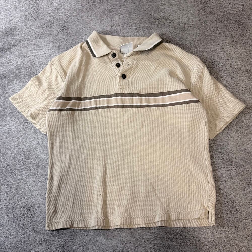 Cream Knit Striped Polo Top